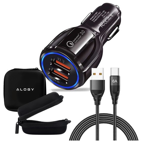 Alogy 2x USB 3.1A QC 3.0 18W Fast Car Charger 6A Kabel 1m Case