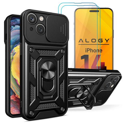 Alogy Camshield Stand Ring Case mit Kameraabdeckung für Apple iPhone 14 Plus 2x Glas