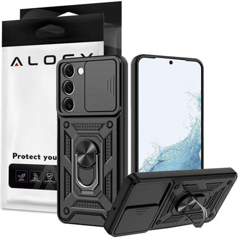 Alogy Camshield Stand Ring Case mit Kameraabdeckung für Samsung Galaxy S23 Plus Armored Black