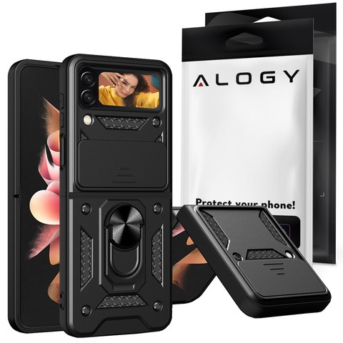 Alogy Camshield Stand Ring Case mit Kameraabdeckung für Samsung Galaxy Z Flip 4 5G schwarz