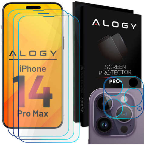 Alogy Glass Pack 3x Gehärtetes Glas für den Bildschirm 9h Glas für die Linse für Apple iPhone 14 Pro Max