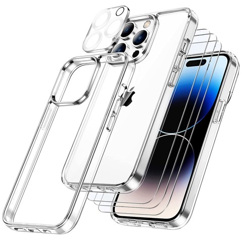 Alogy Hybrid Case Schutzhülle für Apple iPhone 14 Pro Transparent 3x Bildschirmglas 1x Linsenglas