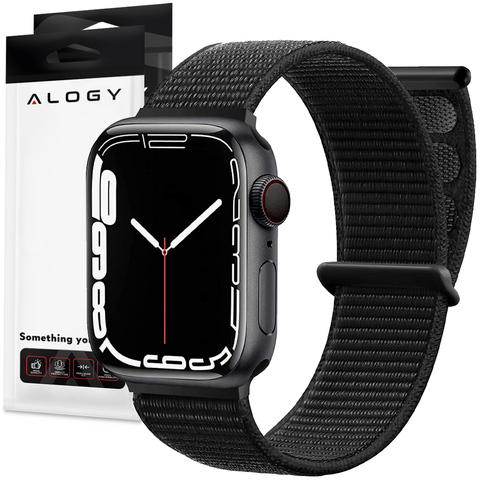 Alogy Nylonband mit Klettverschluss für Apple Watch 1/2/3/4/5/6/7/8/SE/Ultra (42/44/45/49 mm) Schwarz