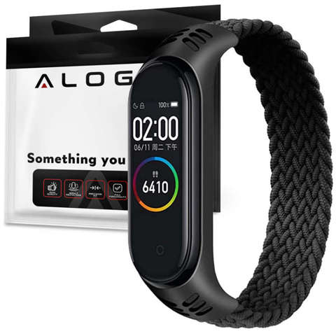 Alogy Solo Loop Nylonband für Xiaomi Mi Band 5/6/6 NFC Schwarz