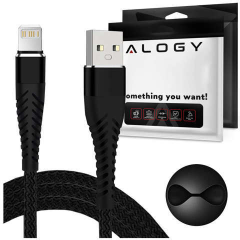 Alogy USB-auf-Lightning-Kabel 1 m zum Aufladen von iPhone, iPad, iPod, Nylongeflecht, schwarz, Organizer