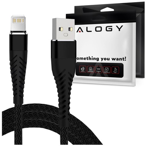 Alogy USB to Lightning Kabel 1m zum Aufladen von iPhone, iPad, iPod schwarzes Nylongeflecht