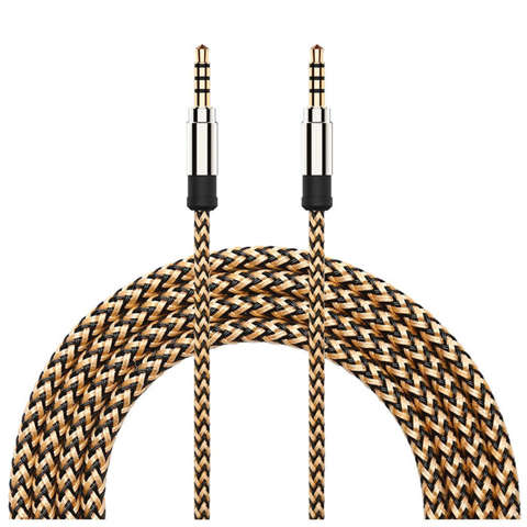 Audiokabel 2x Miniklinke - Klinke 3,5 mm lang AUX-Kabel Starkes Geflecht 1,5 m Gold