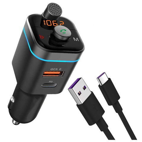 Autoladegerät Alogy FM Transmitter Bluetooth 5.0 USB Memory Stick QC 3.0 USB-C PD 18W USB-A auf USB-C Kabel