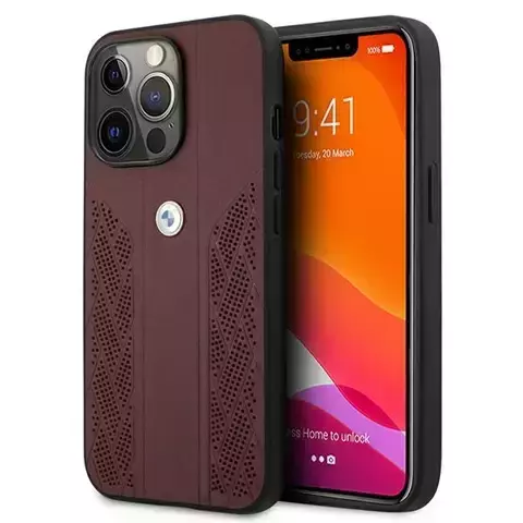 BMW BMHCP13XRSPPR Handyhülle für Apple iPhone 13 Pro Max 6.7" rot/rot Hardcase Leather Curve Perforate