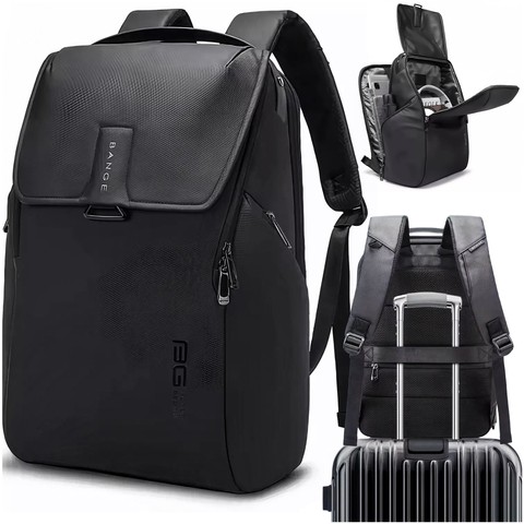 Bange wasserdichter Rucksack, Laptoptasche, 15,6 Zoll, Stadtreisender, 46 x 30 x 19 cm, für Arbeit, Schule, Flugzeug, Herren, Damen, Schwarz