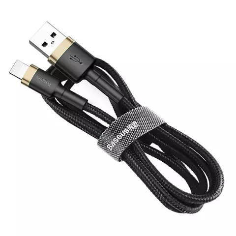 Baseus Cafule Cable strapazierfähiges Nylonkabel USB / Lightning QC3.0 2.4A 1M schwarz-gold (CALKLF-BV1)