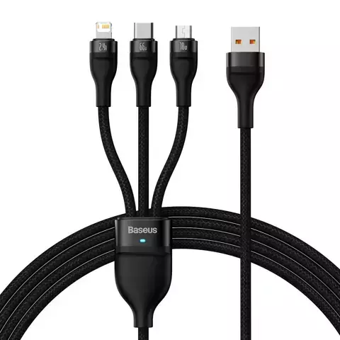 Baseus Flash Series Ⅱ 3in1 Schnellladekabel USB-A auf USB-C / Micro-USB / Lightning 66W 480Mbps 1,2m Schwarz