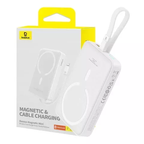 Baseus Magnetic Mini 10000 mAh magnetische Powerbank, USB-C 20 W MagSafe (weiß)