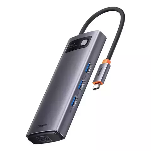 Baseus Metal Gleam Series HUB 6-in-1 Dockingstation USB Typ C - 1 x HDMI / 3 x USB 3.2 Gen. 1 / 1 x Power Delivery / 1 x VGA grau (WKWG030013)