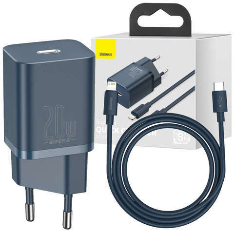 Baseus PD 20W Wandladegerät USB-C Typ C auf Lightning Blue Kabel