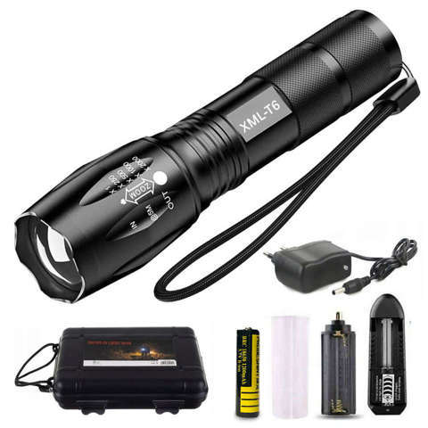 CREE-XML-T6 LED Taktische Taschenlampe Military Handheld Alogy Wasserdichter Zoom Ultra helles Licht schwarz