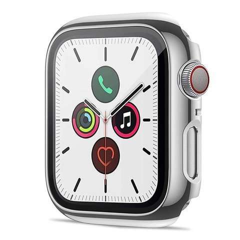 Case Alogy 2in1 Cover mit Glas für Apple Watch 4/5/6 / SE 44mm Silber