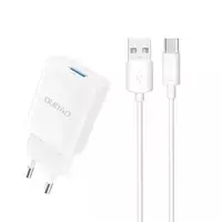 Dudao Ladegerät EU USB 5V / 2.4A QC3.0 Quick Charge 3.0 Kabel USB Type C Kabel weiß (A3EU Type-c weiß)