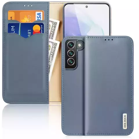 Dux Ducis Hivo Leather Flip Cover Echtleder Geldbörse für Karten und Dokumente Samsung Galaxy S22 (S22 Plus) Blau