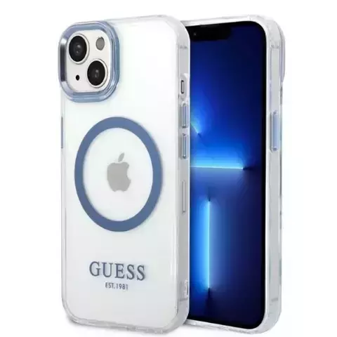 Eti na telefon Guess GUHMP14MHTRMB für Apple iPhone 14 Plus 6,7" niebieski/blue Hard Case Metal Outline Magsafe