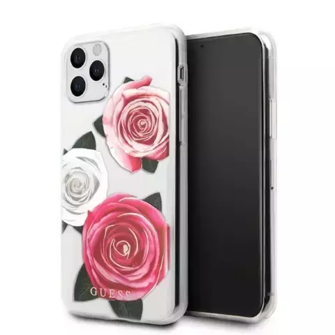 Etui Guess GUHCN58ROSTRT für Apple iPhone 11 Pro transparente Hardcase Flower Desire Pink