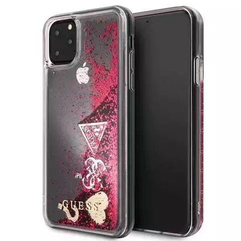 Etui Guess GUHCN65GLHFLRA für iPhone 11 Pro Max Himbeer-Hartschale Glitzerherzen