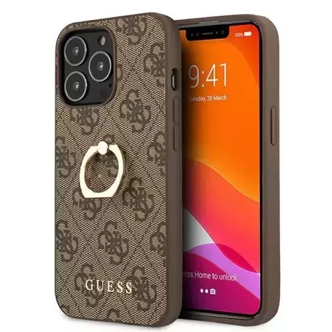 Etui Guess GUHCP13L4GMRBR für Apple iPhone 13 Pro / 13 6,1" brązowy/brown Hardcase 4G mit Ringständer