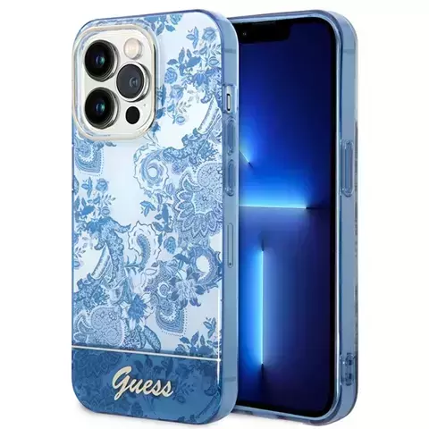 Etui Guess GUHCP14XHGPLHB für Apple iPhone 14 Pro Max 6,7" niebieski/blue Hardcase Porcelain Collection