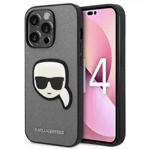 Etui Karl Lagerfeld KLHCP14XSAPKHG für iPhone 14 Pro Max 6,7' Hardcase Saffiano Karl`s Head Patch srebrny/silver