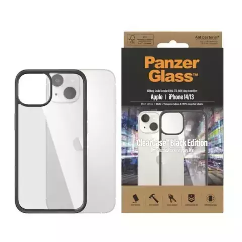 Etui PanzerGlass ClearCase für iPhone 14/13 6.1" Antibacterial czarny/black 0405