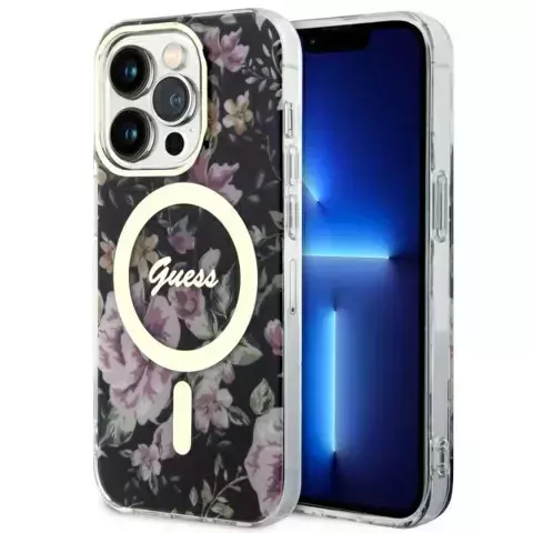 Etui für Telefon Guess GUHMP14LHCFWSK für Apple iPhone 14 Pro 6.1" Czarny/Black Hardcase Flower MagSafe