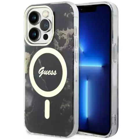 Etui für Telefon Guess GUHMP14LHTMRSK für Apple iPhone 14 Pro 6.1" Czarny/Black Hardcase Golden Marble MagSafe