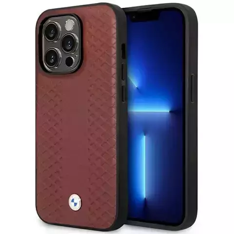 Etui für das Telefon BMW BMHMP14L22RFGR für das Apple iPhone 14 Pro 6,1" burgundy/burgundy Leather Diamond Pattern MagSafe