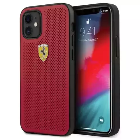 Ferrari iPhone 12 mini 5.4" Hülle rot/rot Hardcase On Track Perforated