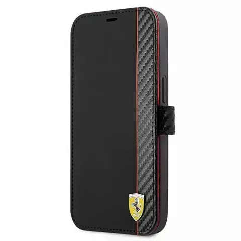 Ferrari iPhone 13 mini 5.4" Handyhülle schwarz/schwarzes Buch On Track Carbon Stripe