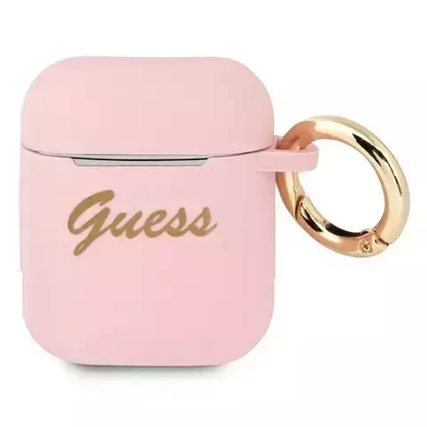 Guess GUA2SSSI AirPods Cover rosa / rosa Silikon Vintage Script