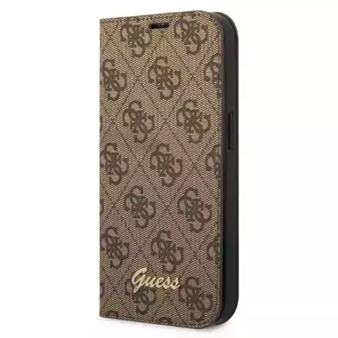 Guess GUBKP14LHG4SHW Hülle für Apple iPhone 14 Pro 6.1" Braun/Braun Buch 4G Vintage Gold Logo