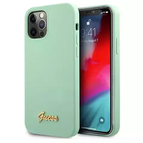 Guess GUHCP12MLSLMGGN iPhone 12/12 Pro 6,1" zielony/grünes Hardcase Metall-Logo-Schriftzug