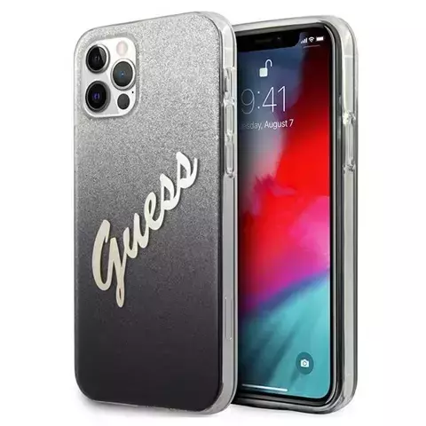 Guess GUHCP12MPCUGLSBK iPhone 12/12 Pro 6,1" Czarny/Black Hardcase Glitter Gradient Script