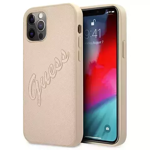 Guess GUHCP12MRSAVSLG iPhone 12/12 Pro 6,1" złoty/gold Hardcase Saffiano Vintage Script