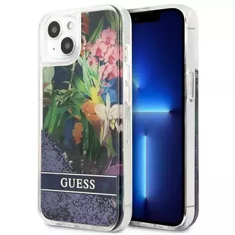 Guess GUHCP13SLFLSB iPhone 13 mini 5,4" niebieski/blue Hardcase Flower Liquid Glitter