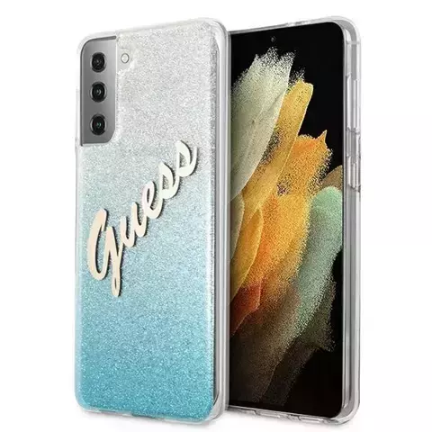 Guess GUHCS21MPCUGLSBL S21 G996 niebieski/blaues Hardcase Glitter Gradient Script