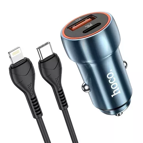 HOCO Autoladegerät USB A Typ C Kabel Typ C auf Lightning PD QC3.0 3A 20W Z46A Blau