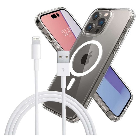 Hülle Spigen Ultra Hybrid Mag für MagSafe für Apple iPhone 14 Pro White 1m Lightning Kabel