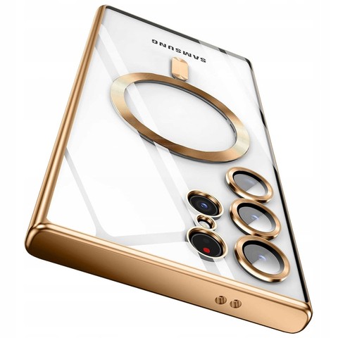 Hülle für Samsung Galaxy S24 Ultra Mag Safe Glamour Case Ringgehäuse Kameraschutz Alogy Gold Transparent