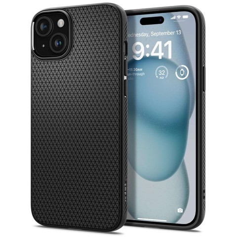 Hülle für iPhone 15 Plus Spigen Liquid Air Case, Gehäuse, schützende Rückseite, Mattschwarz