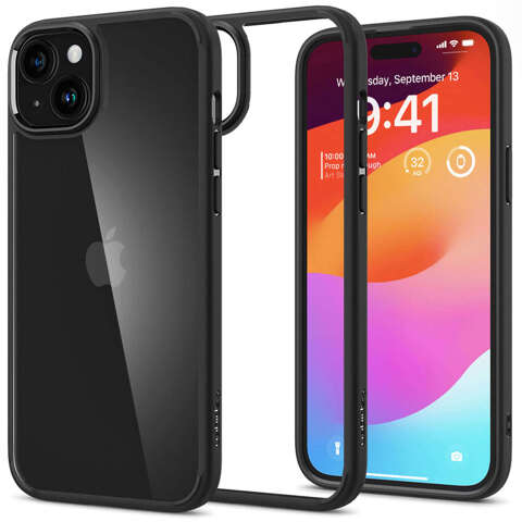 Hülle für iPhone 15 Plus Spigen Ultra Hybrid Case, mattschwarze Rückseite