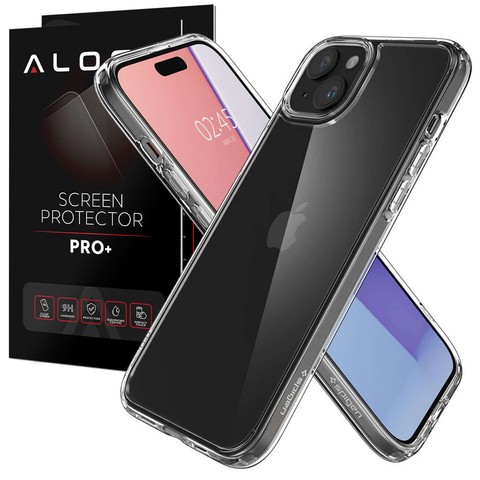 Hülle für iPhone 15 Plus Spigen Ultra Hybrid Case, transparente Rückseite, kristallklares Glas