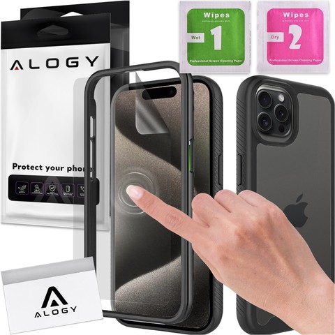 Hülle für iPhone 15 Pro Max Panzerhülle Hydrogelfolie Case Defense 360 ​​​​Pro Alogy schwarz