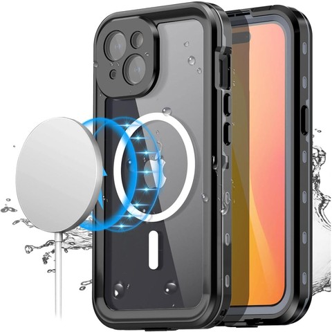 Hülle für iPhone 15 wasserdicht Mag Safe Case gepanzertes wasserdichtes Gehäuse schwarz und grau